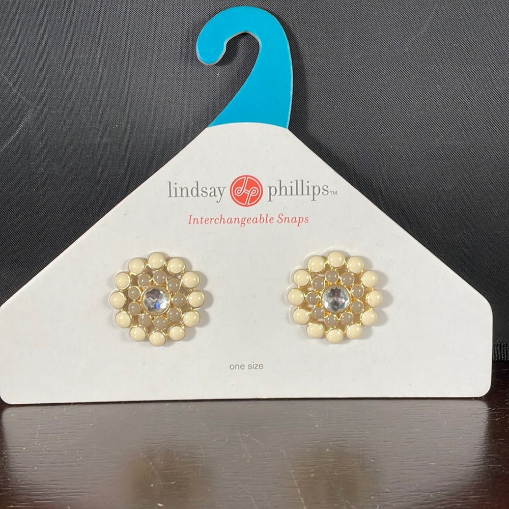 Lindsay Phillips round Snaps in beige, grey and clear
